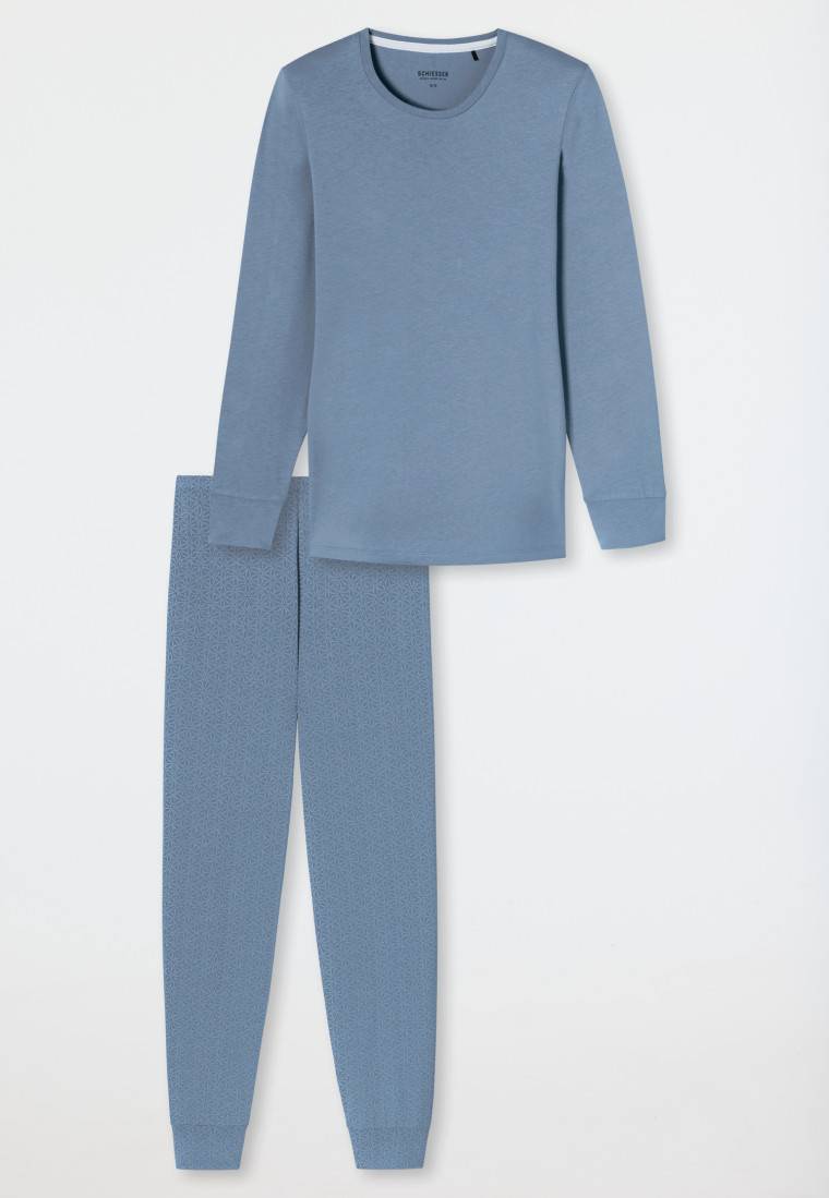 Schiesser Schlafanzug lang Bündchen blaugrau gemustert - Comfort Essentials Outlet