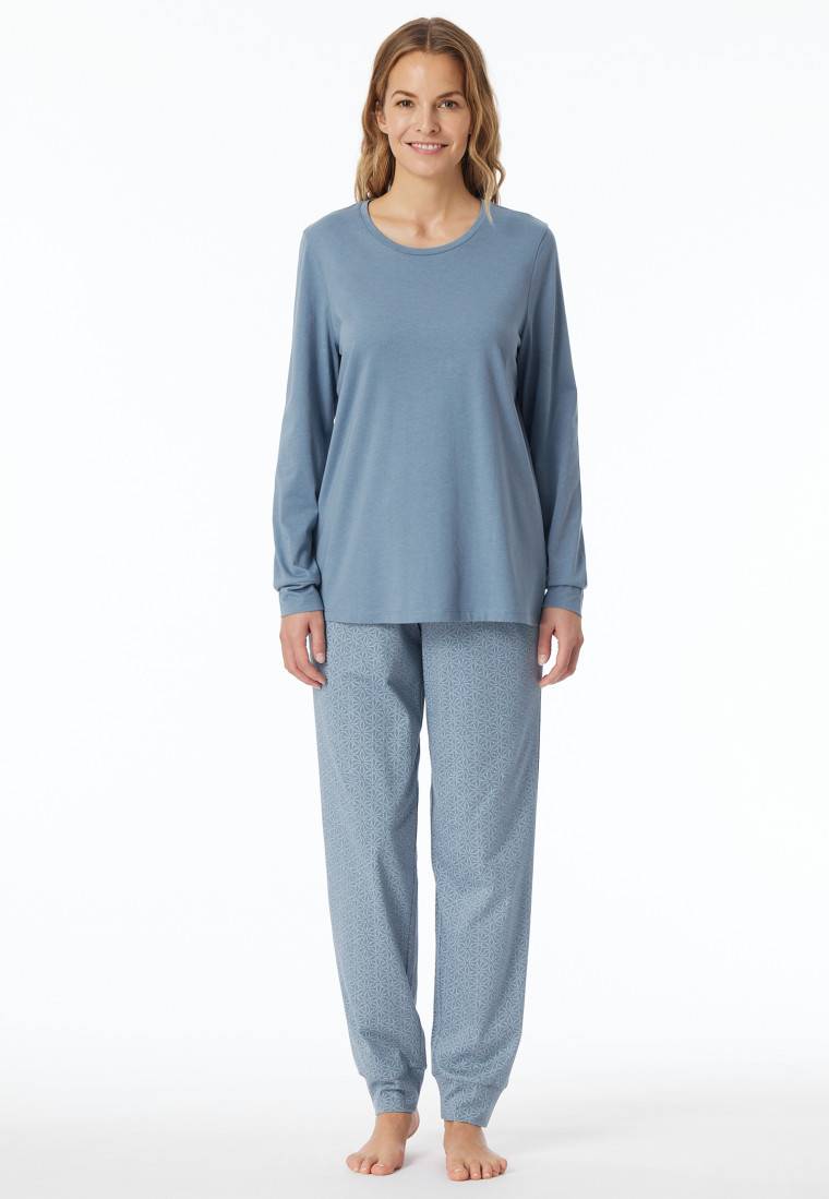 Schiesser Schlafanzug lang Bündchen blaugrau gemustert - Comfort Essentials Outlet