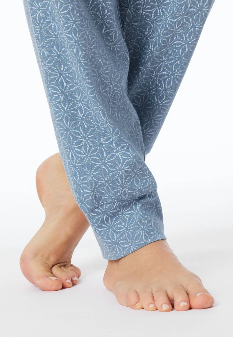 Schiesser Schlafanzug lang Bündchen blaugrau gemustert - Comfort Essentials Outlet