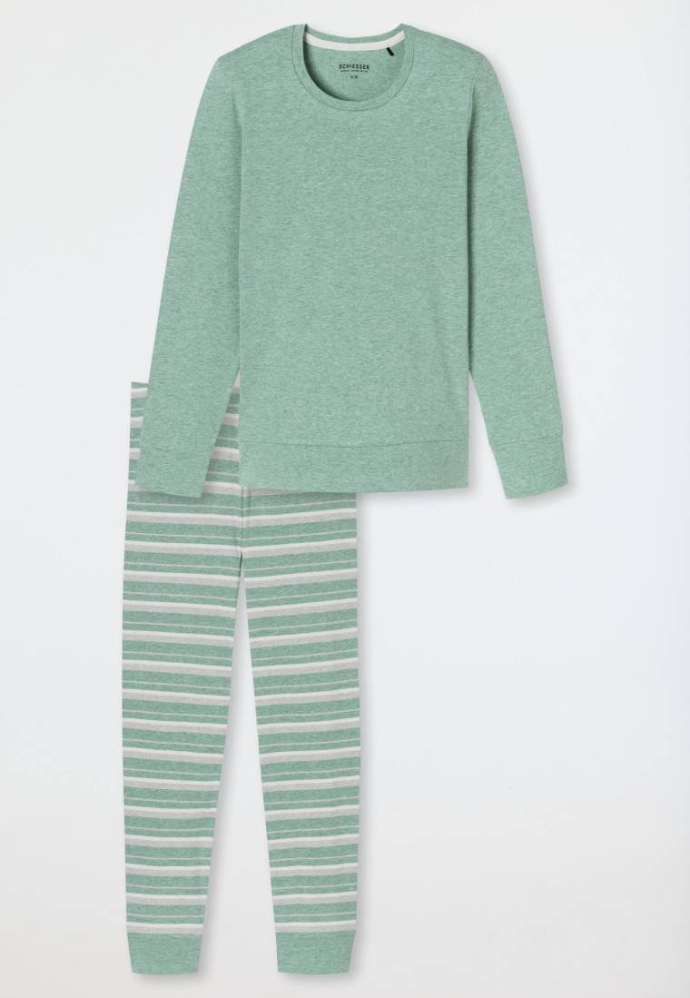 Schiesser Schlafanzug lang grün meliert - Casual Essentials Angebote