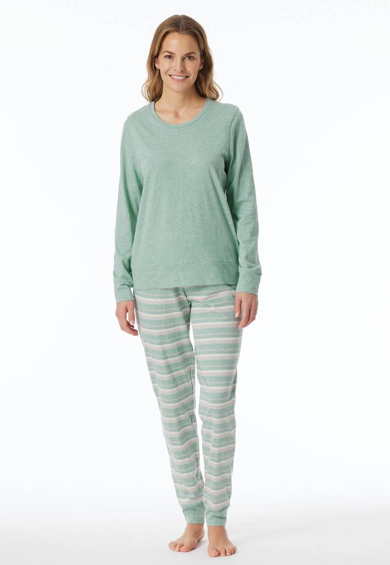 Schiesser Schlafanzug lang grün meliert - Casual Essentials Angebote