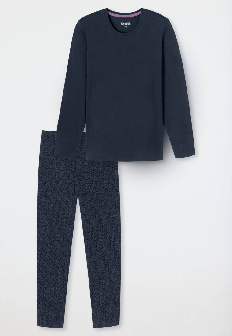 Schiesser Schlafanzug lang Bündchen nachtblau gemustert - Comfort Essentials im Angebot