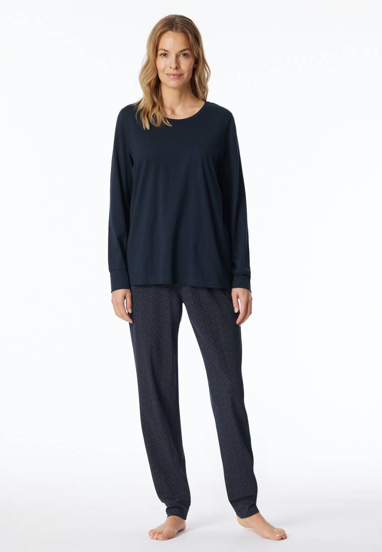 Schiesser Schlafanzug lang Bündchen nachtblau gemustert - Comfort Essentials im Angebot