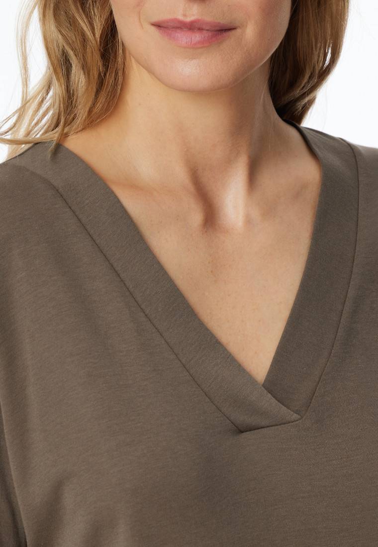 Schiesser Schlafanzug lang Interlock taupe bedruckt - Modern Nightwear Schlussverkauf