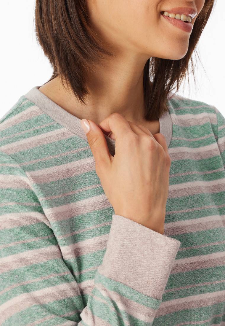 Schiesser Schlafanzug lang Frottee Bündchen Ringel grün-meliert - Casual Essentials Günstiger Verkauf