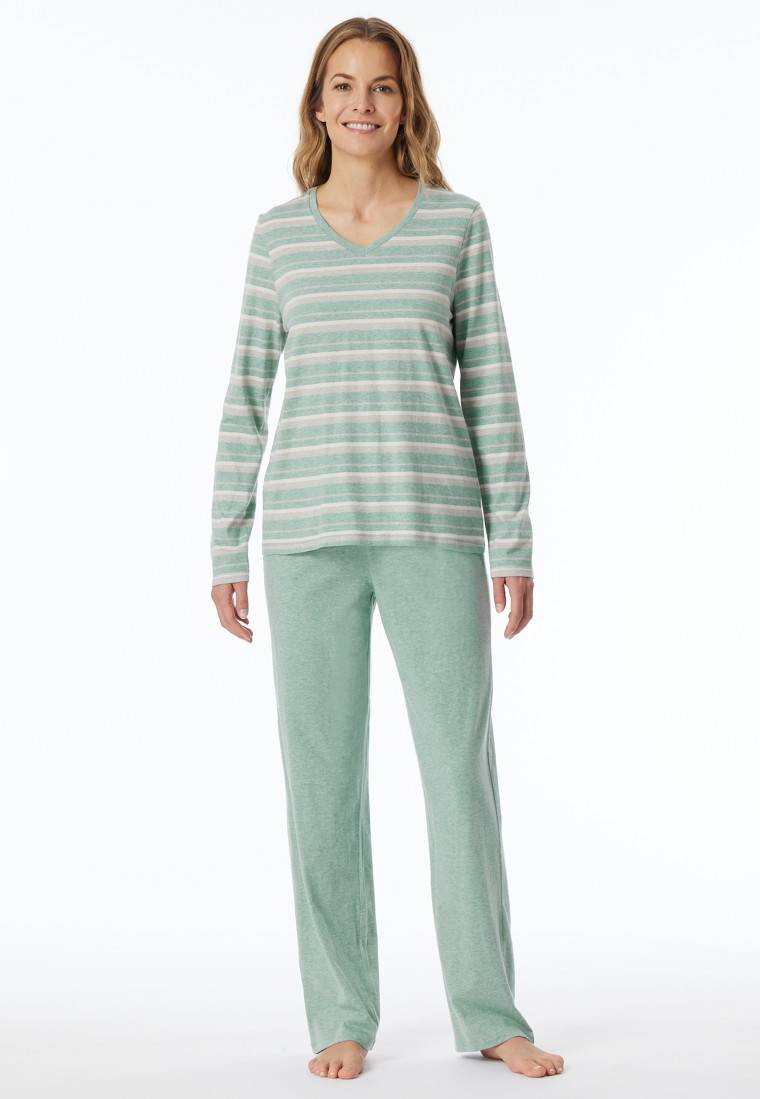 Schiesser Schlafanzug lang grün meliert - Casual Essentials Kostenloser Versand