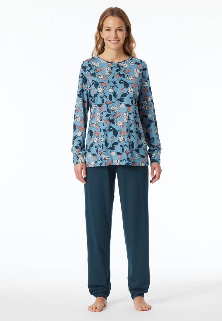 Schiesser Schlafanzug lang Bündchen Blumen multicolor - Comfort Nightwear Sonderangebot