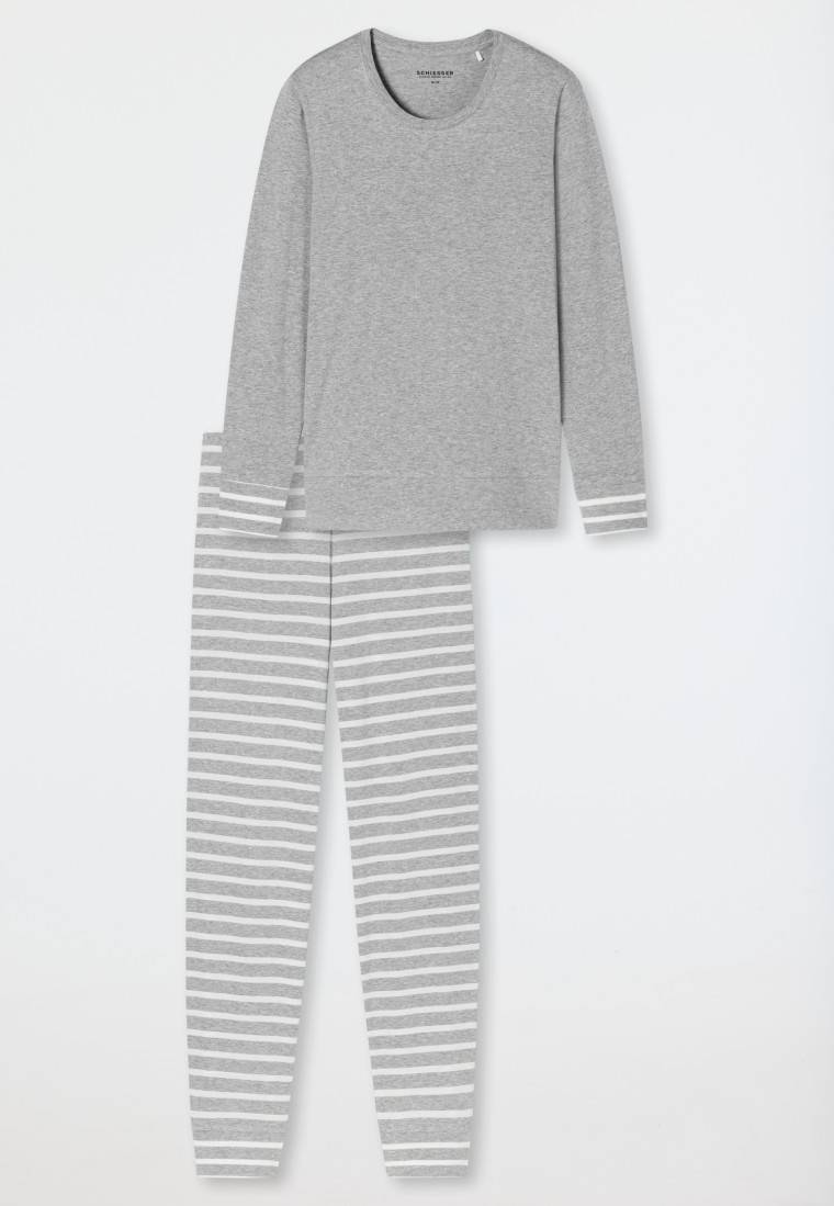 Schiesser Schlafanzug lang silbergrau meliert - Casual Essentials Rabatt