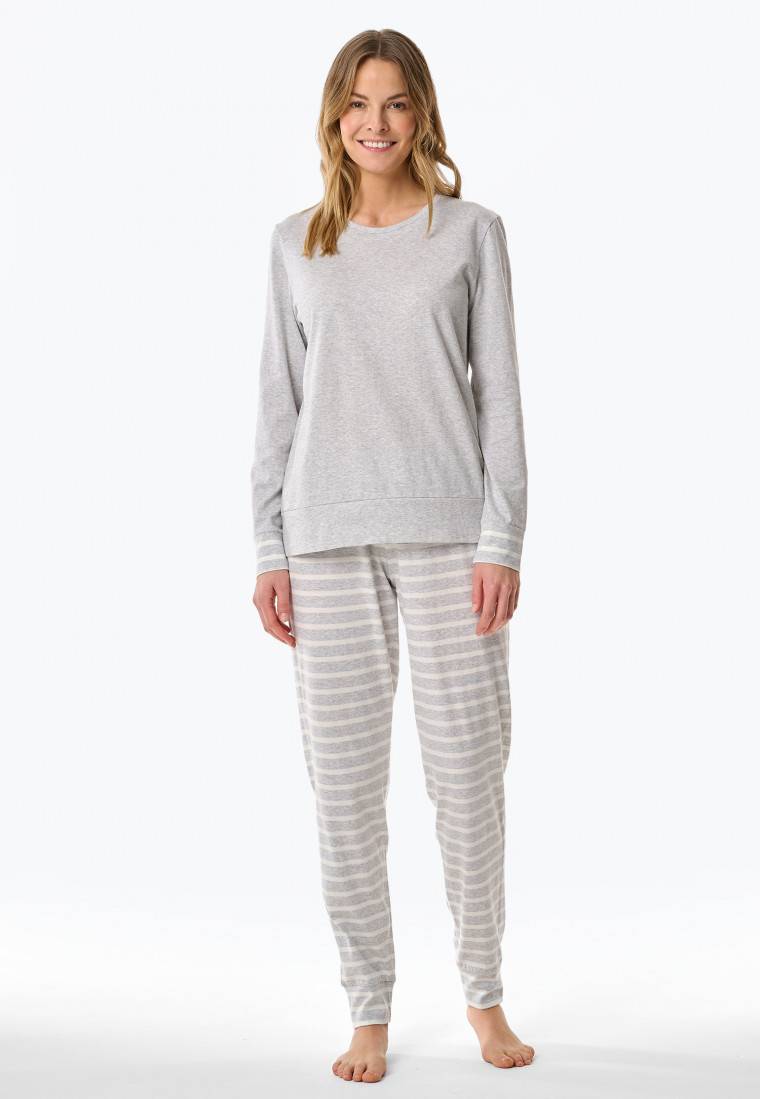 Schiesser Schlafanzug lang silbergrau meliert - Casual Essentials Rabatt
