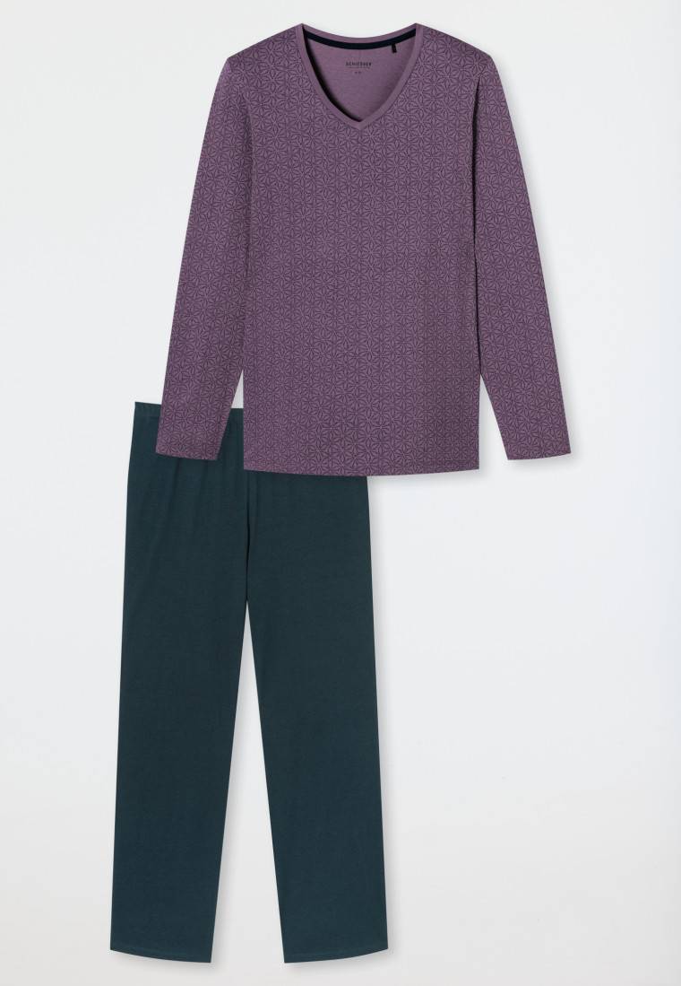 Schiesser Schlafanzug lang malve gemustert - Comfort Essentials Günstig kaufen