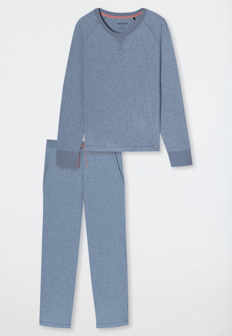 Schiesser Schlafanzug lang jeansblau meliert - Casual Nightwear Großer Ausverkauf