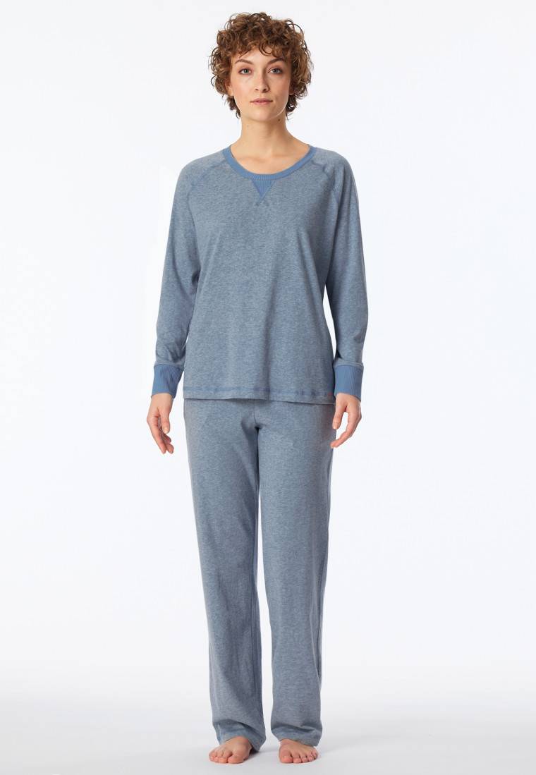 Schiesser Schlafanzug lang jeansblau meliert - Casual Nightwear Großer Ausverkauf