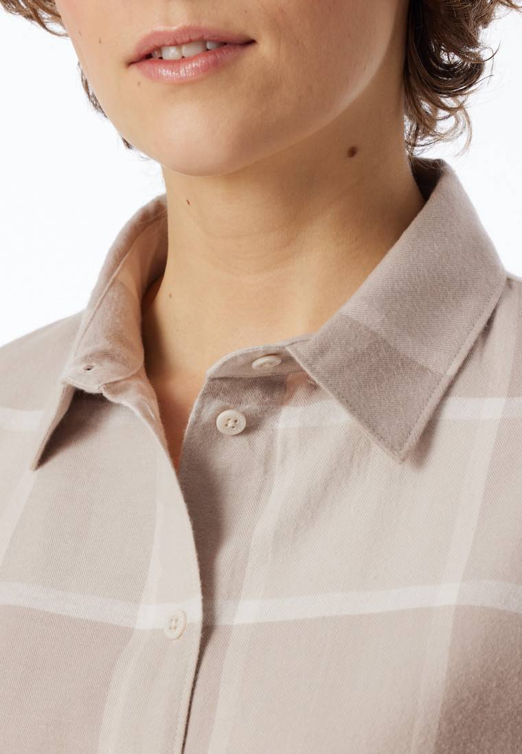 Schiesser Pyjama lang Flanell beige kariert - Selected Premium Warming Flash Sale