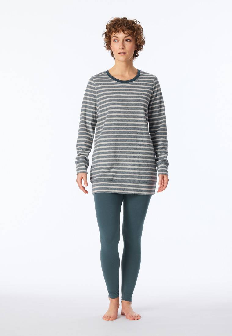 Schiesser Schlafanzug lang Ringel Leggings jeansblau - Casual Essentials Exklusivangebot