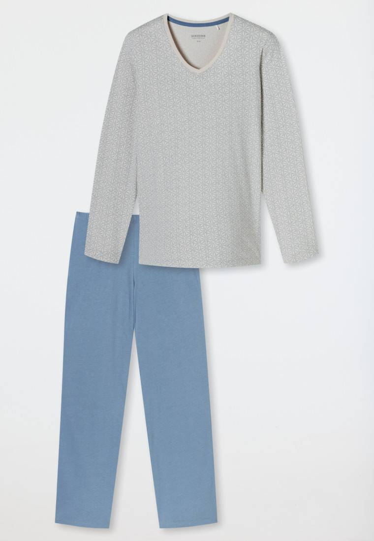 Schiesser Schlafanzug lang sand gemustert - Comfort Essentials Preisnachlass