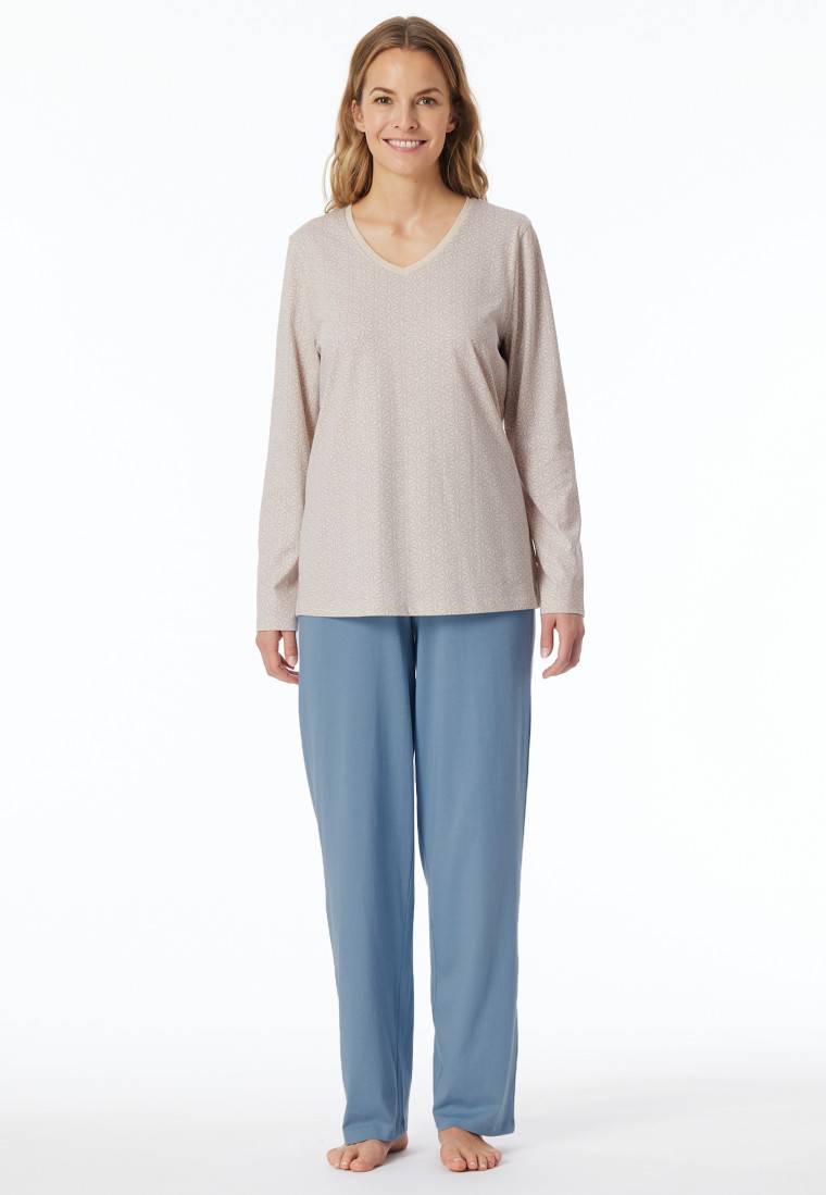 Schiesser Schlafanzug lang sand gemustert - Comfort Essentials Preisnachlass