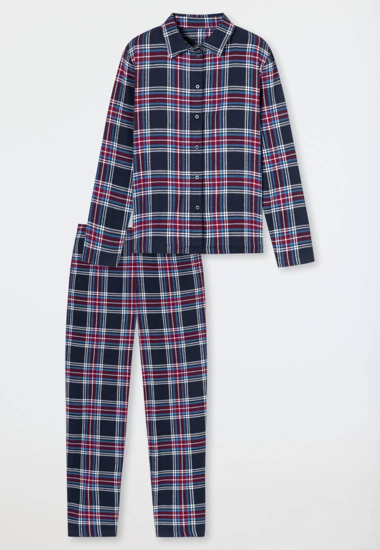 Schiesser Pyjama lang Webware nachtblau kariert - X-Mas Family Saisonschlussverkauf