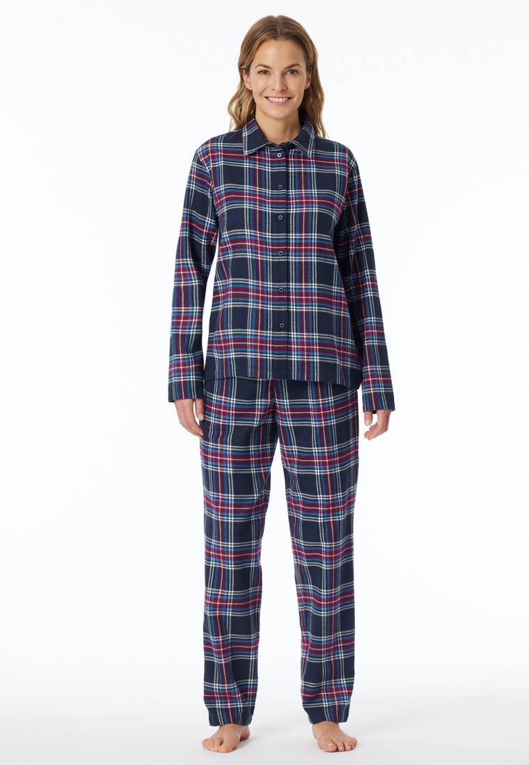 Schiesser Pyjama lang Webware nachtblau kariert - X-Mas Family Saisonschlussverkauf