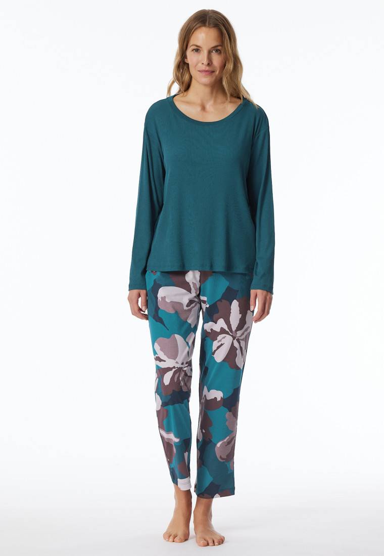 Schiesser Schlafanzug 7/8 Doppelripp petrol - Modern Nightwear Black Friday