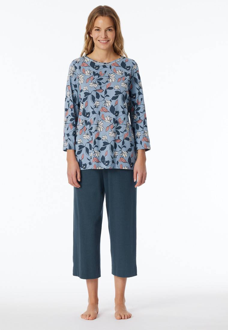 Schiesser Schlafanzug 3/4-lang blaugrau gemustert - Comfort Nightwear Osterangebot