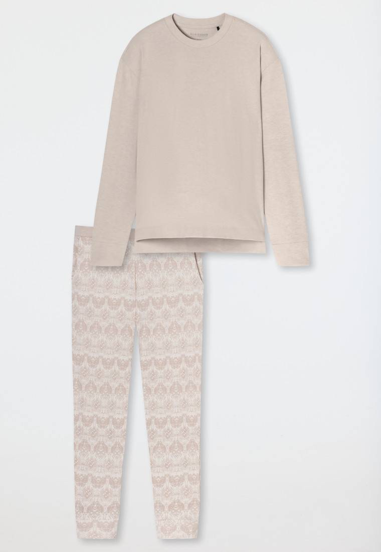 Schiesser Schlafanzug lang wärmend Bündchen beige - Selected Premium Warming Muttertagsangebot
