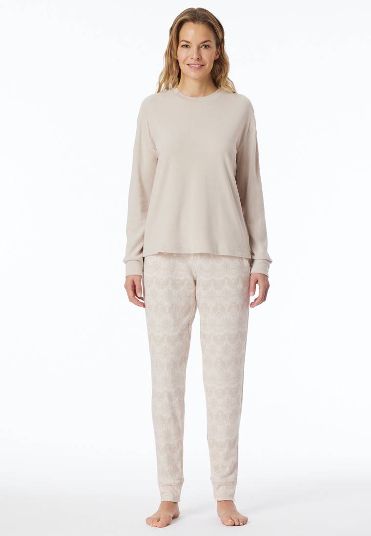 Schiesser Schlafanzug lang wärmend Bündchen beige - Selected Premium Warming Muttertagsangebot