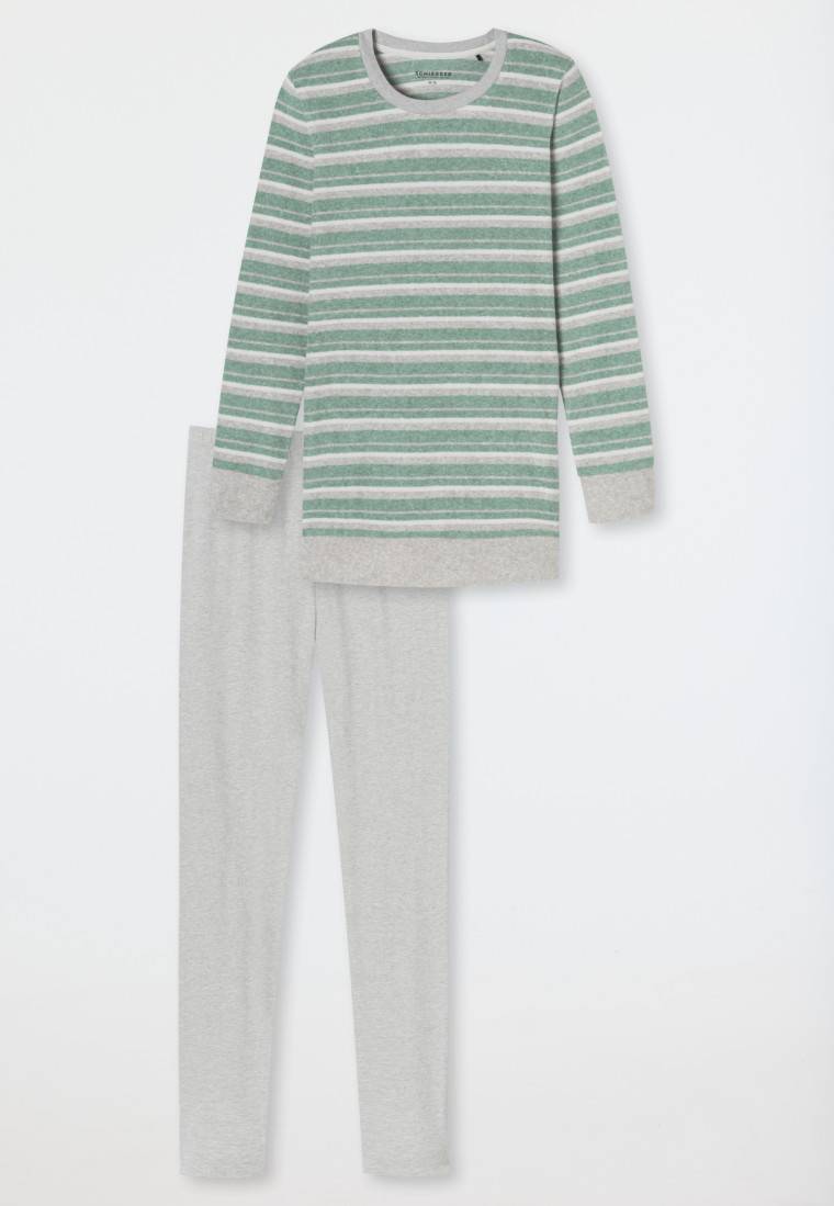 Schiesser Schlafanzug lang Ringel Leggings grün-meliert - Casual Essentials Vatertagsangebot