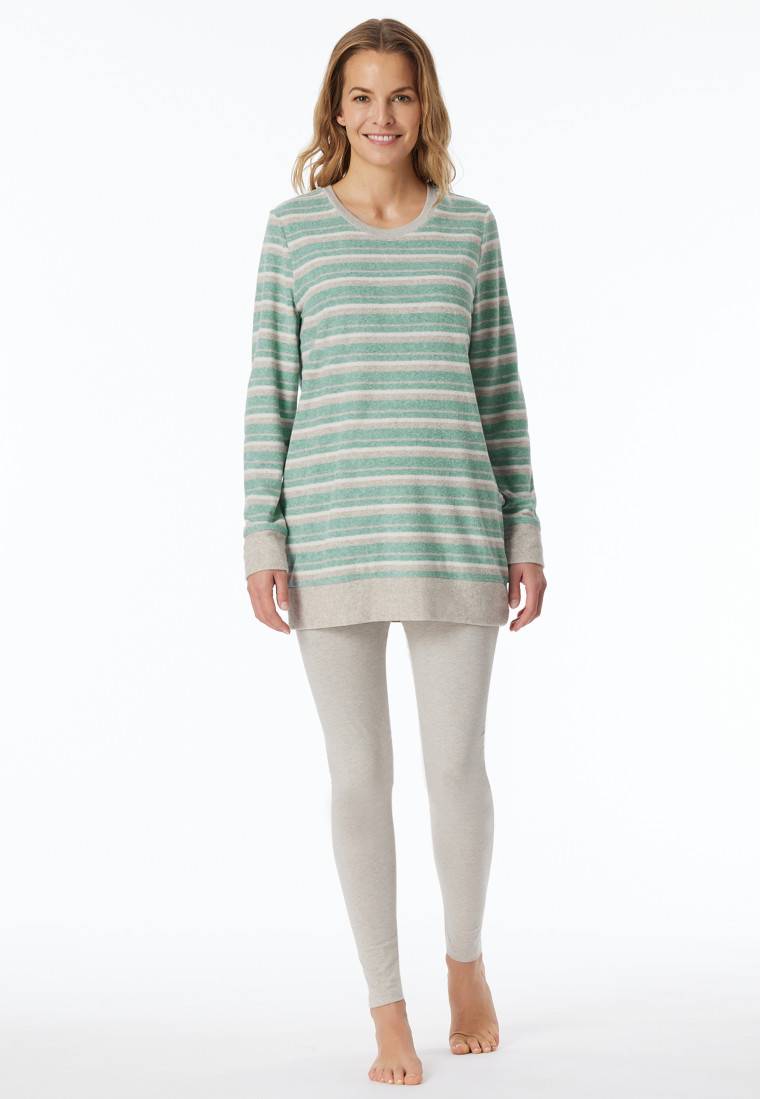 Schiesser Schlafanzug lang Ringel Leggings grün-meliert - Casual Essentials Vatertagsangebot