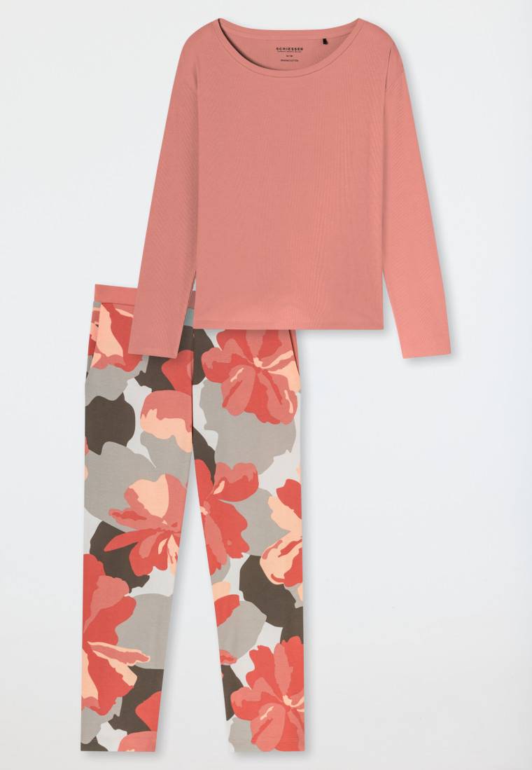 Schiesser Schlafanzug 7/8 Doppelripp papaya - Modern Nightwear Valentinstagsangebot