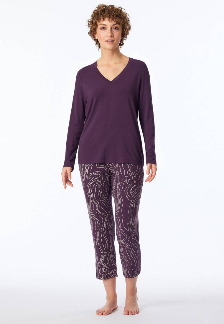 Schiesser Schlafanzug lang pflaume bedruckt - selected! premium Online Outlet