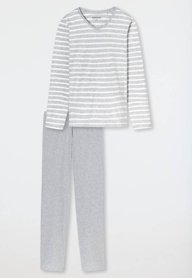 Schiesser Schlafanzug lang silbergrau meliert - Casual Essentials Neuheiten