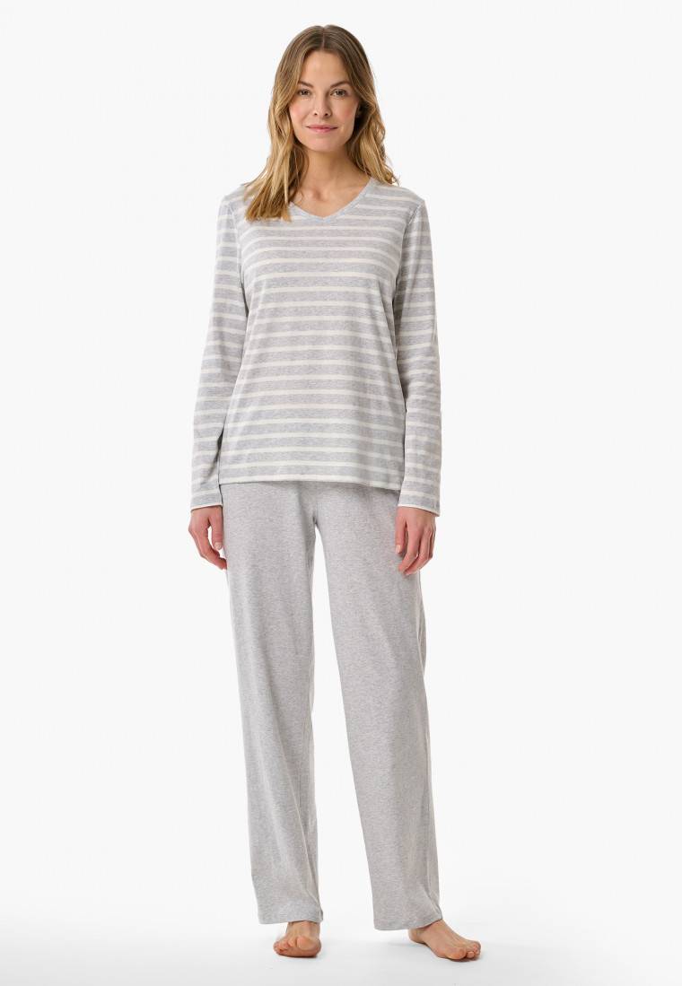 Schiesser Schlafanzug lang silbergrau meliert - Casual Essentials Neuheiten