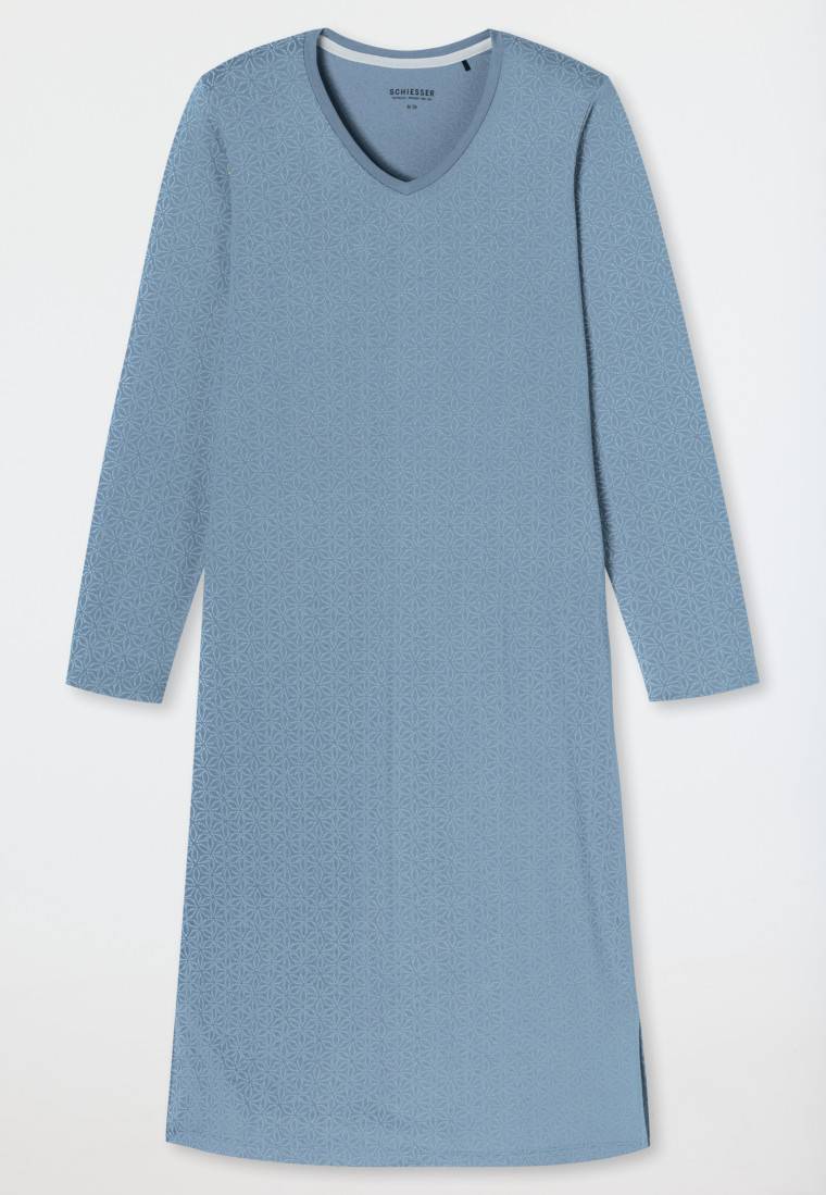 Schiesser Nachthemd langarm blaugrau gemustert - Comfort Essentials Räumungsverkauf