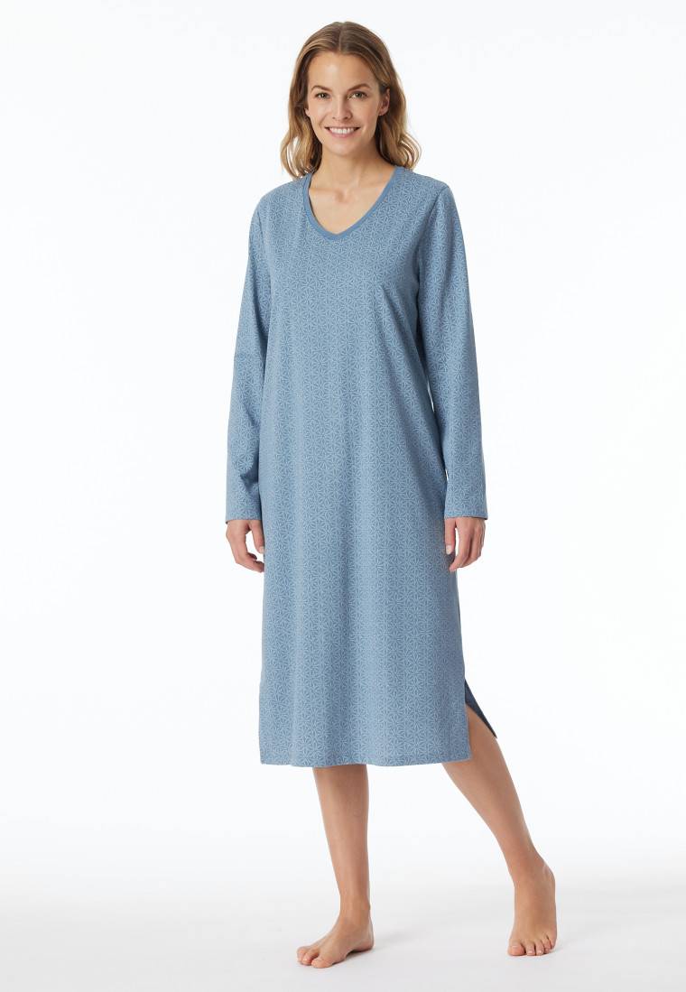 Schiesser Nachthemd langarm blaugrau gemustert - Comfort Essentials Räumungsverkauf