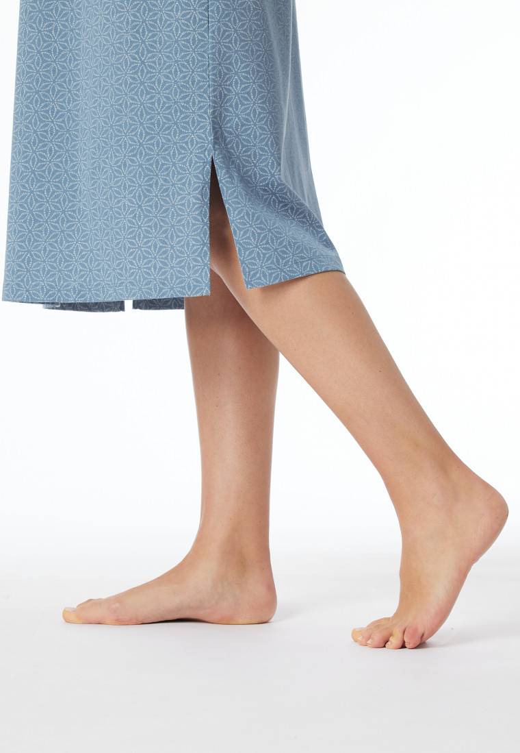 Schiesser Nachthemd langarm blaugrau gemustert - Comfort Essentials Räumungsverkauf