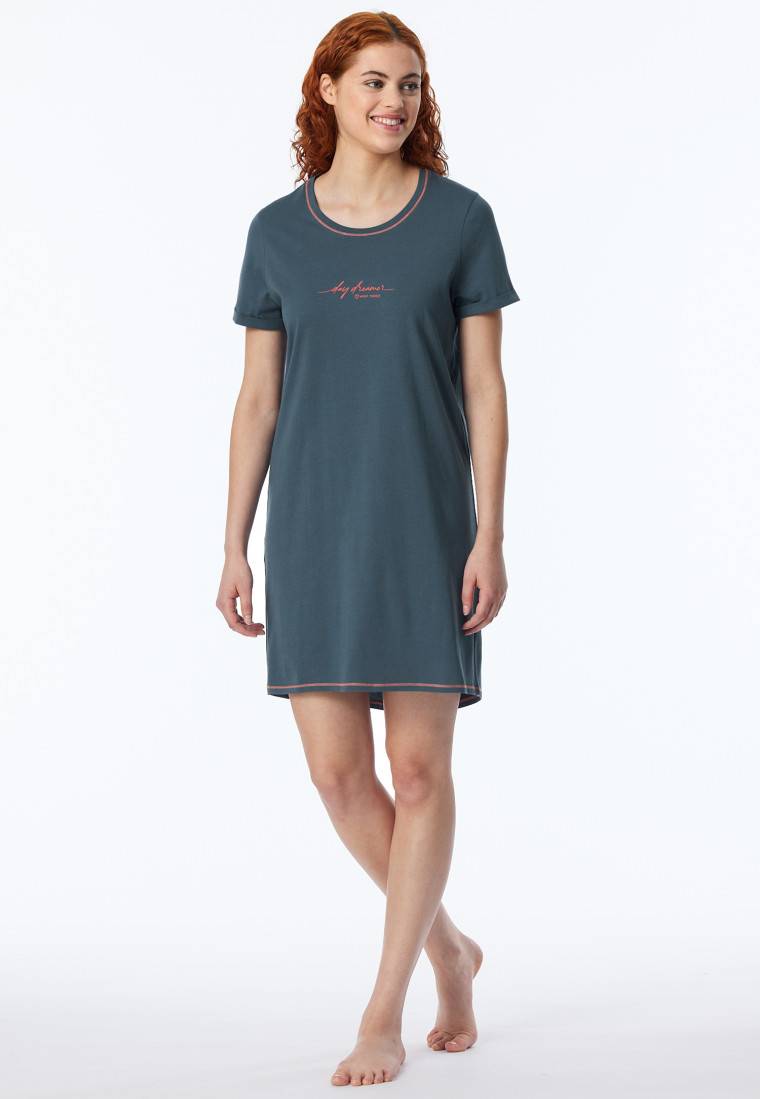Schiesser Sleepshirt kurzarm Print jeansblau - Casual Essentials Sonderangebote