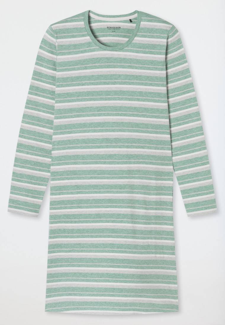 Schiesser Nachthemd langarm Ringel grün-meliert - Casual Essentials Riesige Ersparnisse