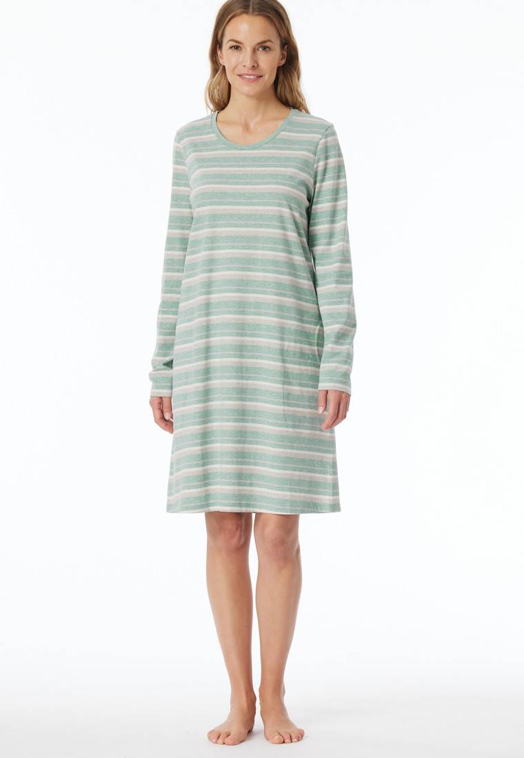 Schiesser Nachthemd langarm Ringel grün-meliert - Casual Essentials Riesige Ersparnisse