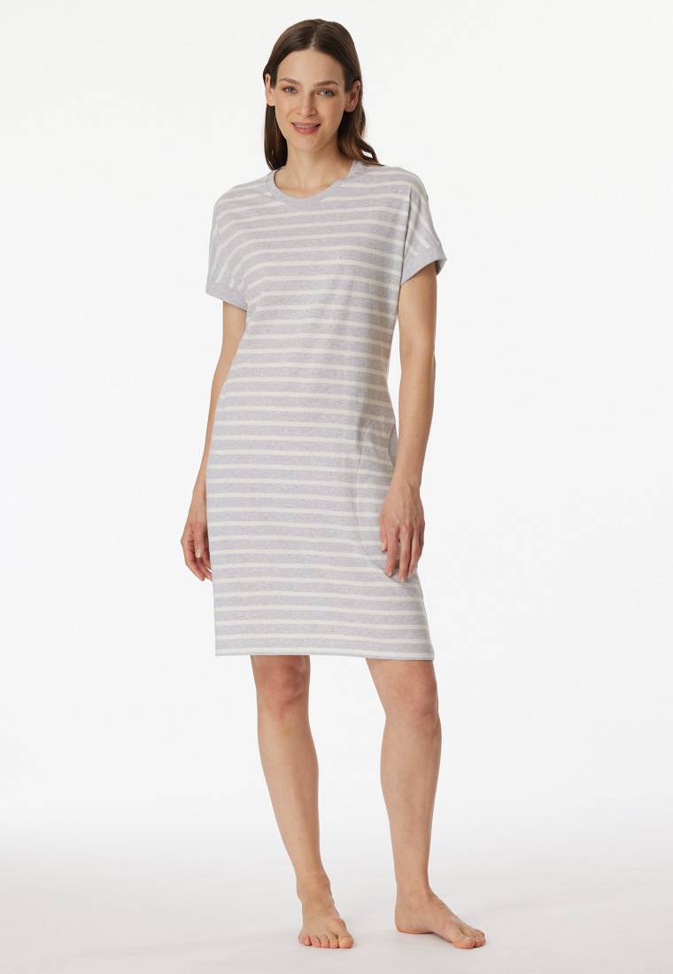 Schiesser Sleepshirt kurzarm Streifen silbergrau-meliert - Casual Essentials Begrenzte Freigabe
