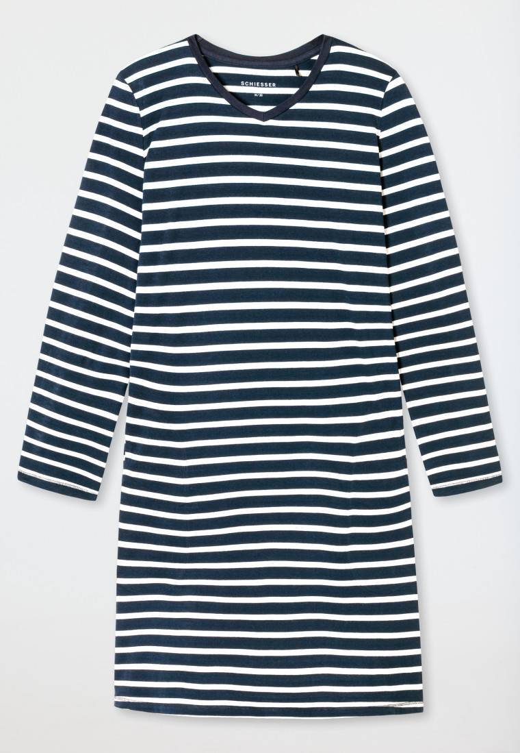 Schiesser Nachthemd langarm Streifen nachtblau - Casual Essentials Letzte 3 Tage