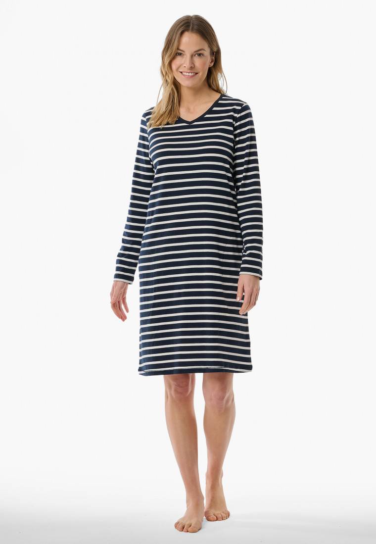 Schiesser Nachthemd langarm Streifen nachtblau - Casual Essentials Letzte 3 Tage