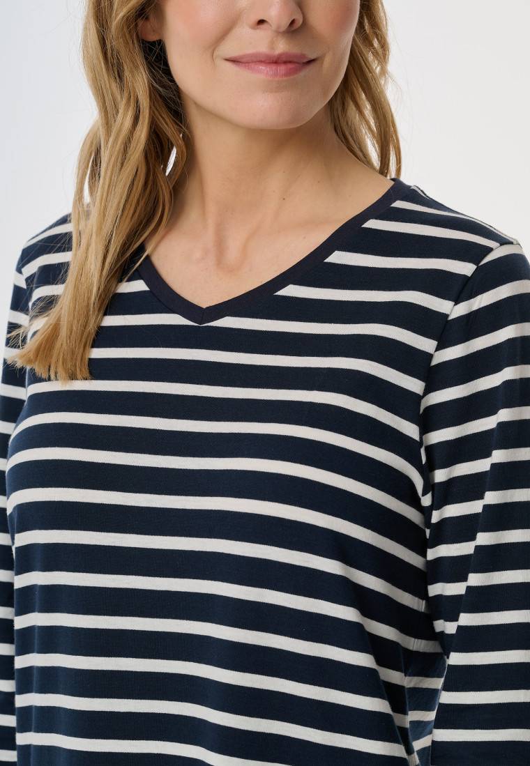 Schiesser Nachthemd langarm Streifen nachtblau - Casual Essentials Letzte 3 Tage