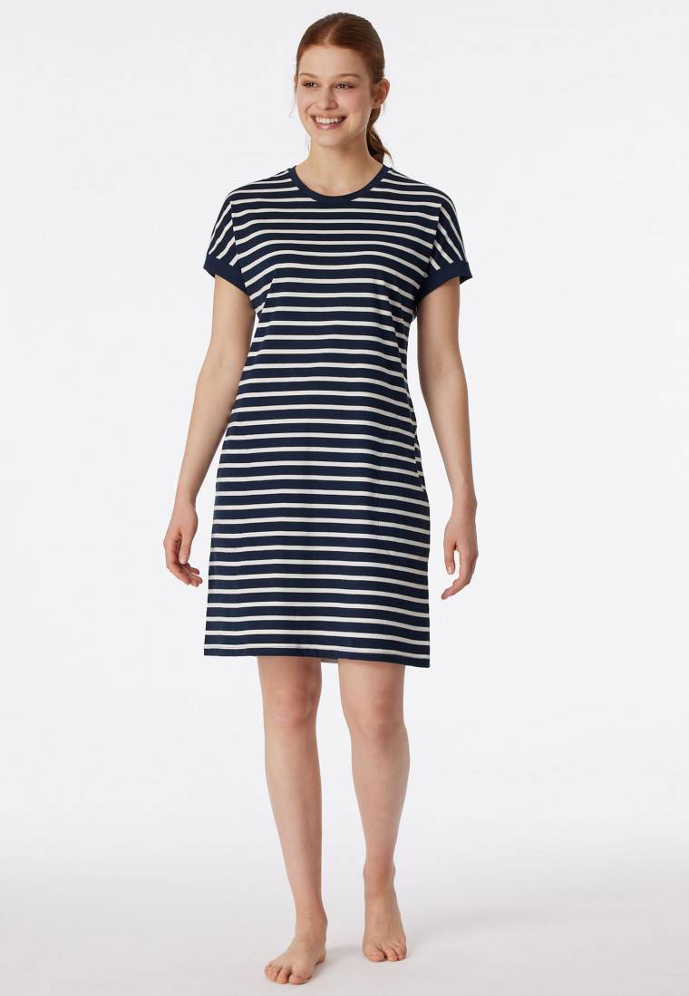 Schiesser Sleepshirt kurzarm Streifen nachtblau - Casual Essentials JETZT KAUFEN