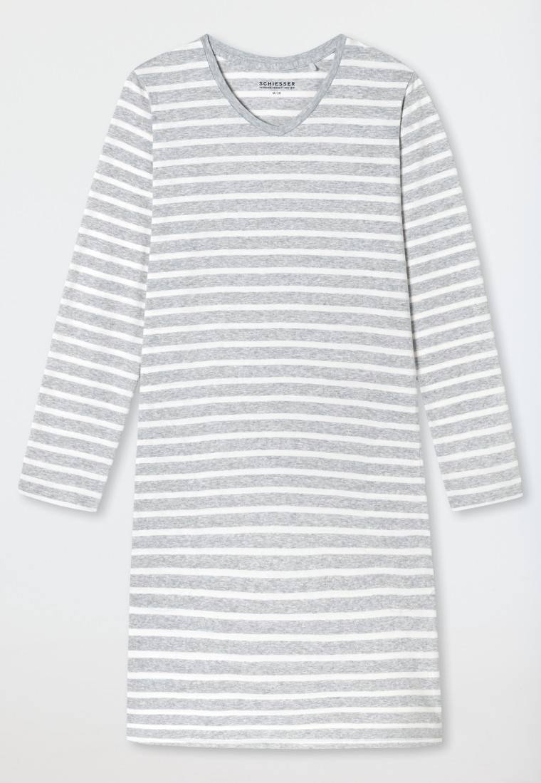 Schiesser Nachthemd langarm Streifen silbergrau meliert - Casual Essentials Neueste Stile