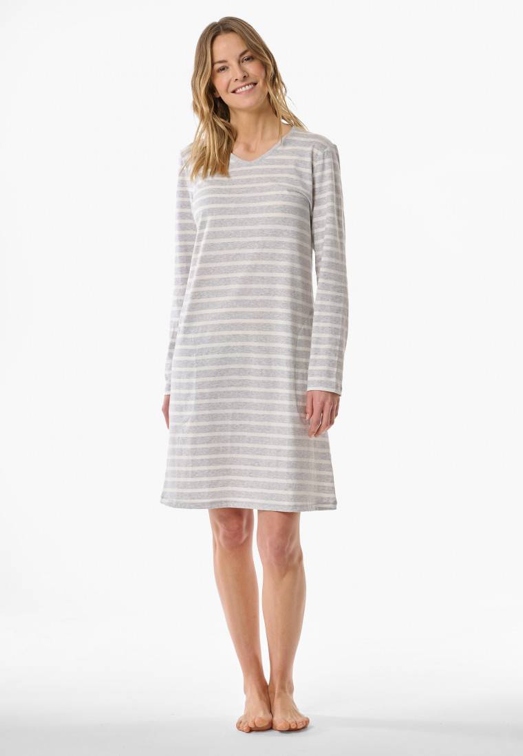 Schiesser Nachthemd langarm Streifen silbergrau meliert - Casual Essentials Neueste Stile