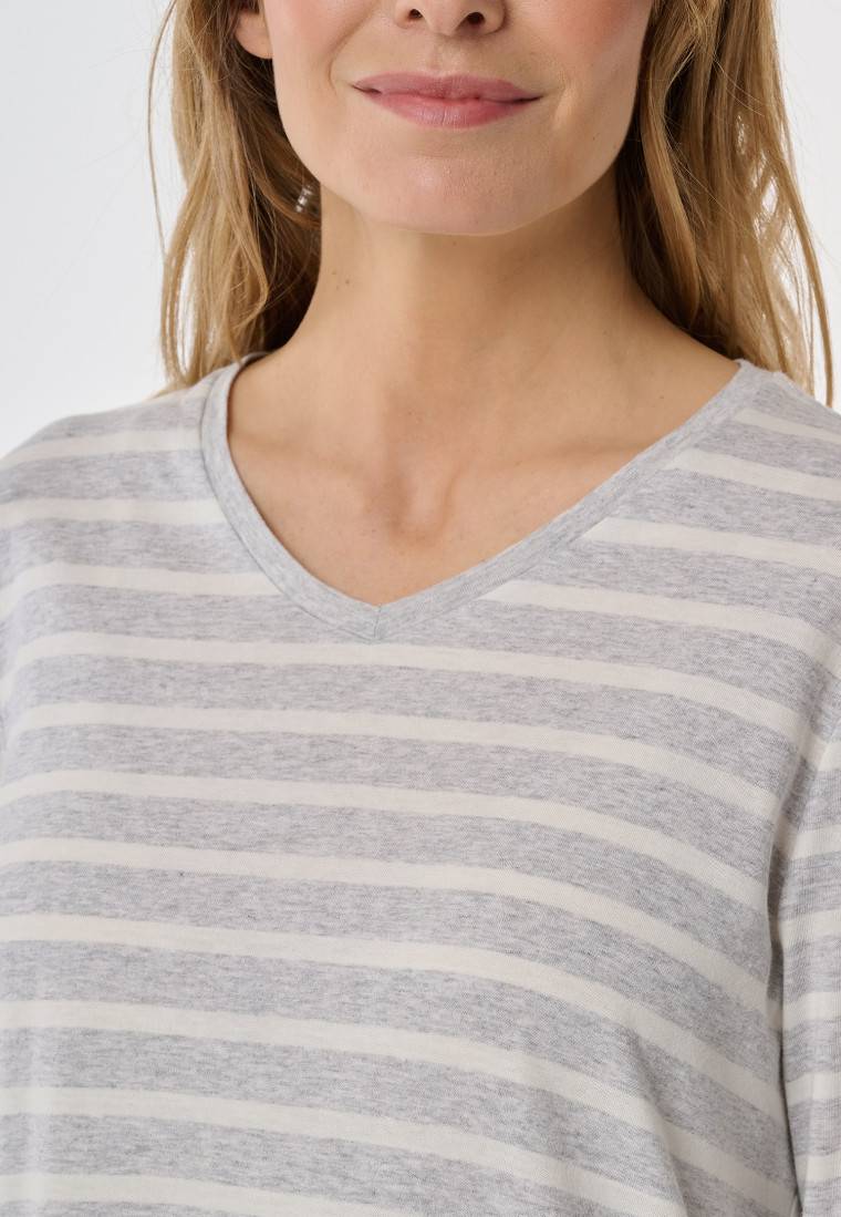 Schiesser Nachthemd langarm Streifen silbergrau meliert - Casual Essentials Neueste Stile