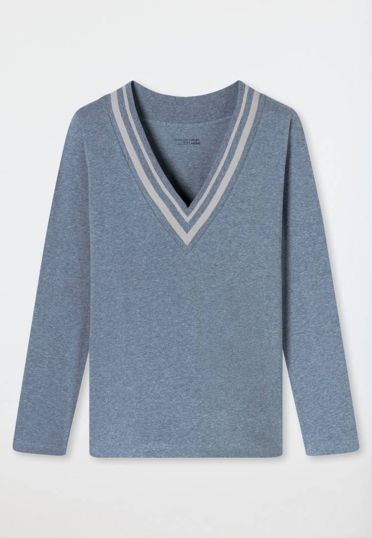 Schiesser Shirt langarm V-Ausschnitt jeans-meliert - Mix+Relax Discount Store für neue Produkte