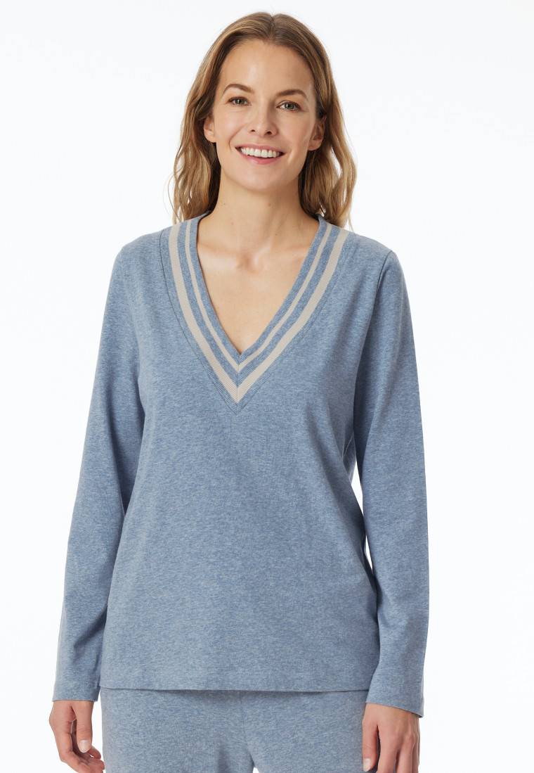 Schiesser Shirt langarm V-Ausschnitt jeans-meliert - Mix+Relax Discount Store für neue Produkte