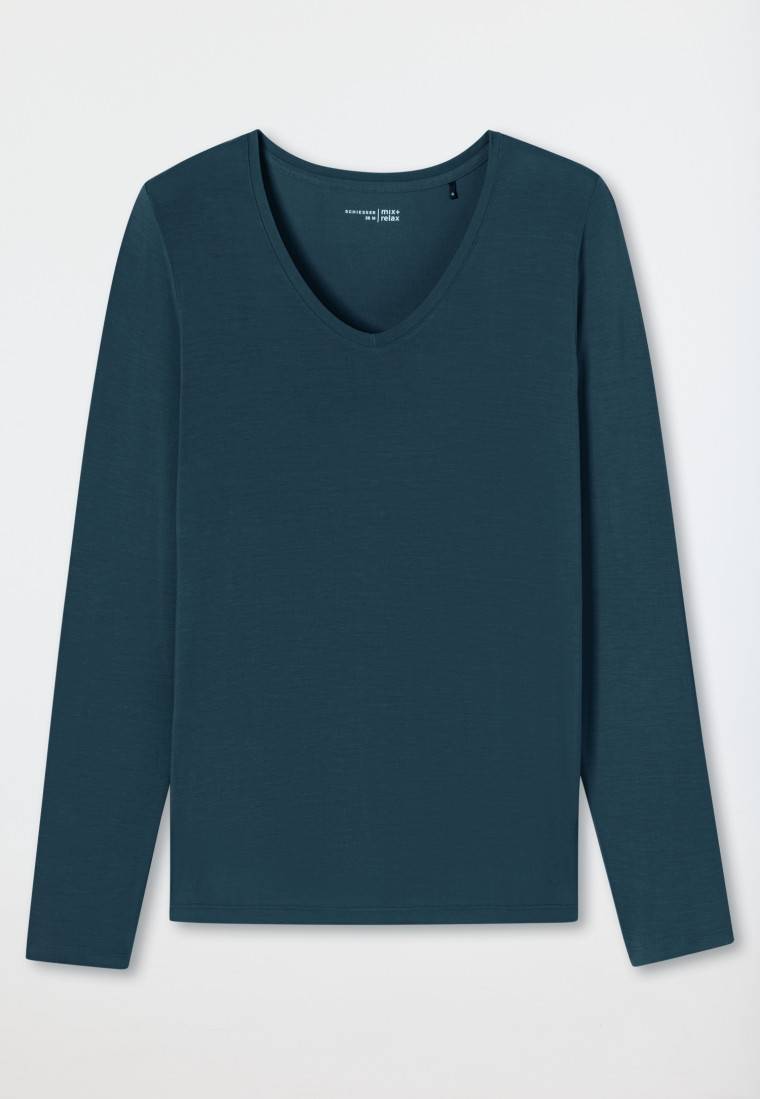 Schiesser Shirt langarm V-Ausschnitt jeansblau - Mix+Relax Nur noch ein Tag übrig