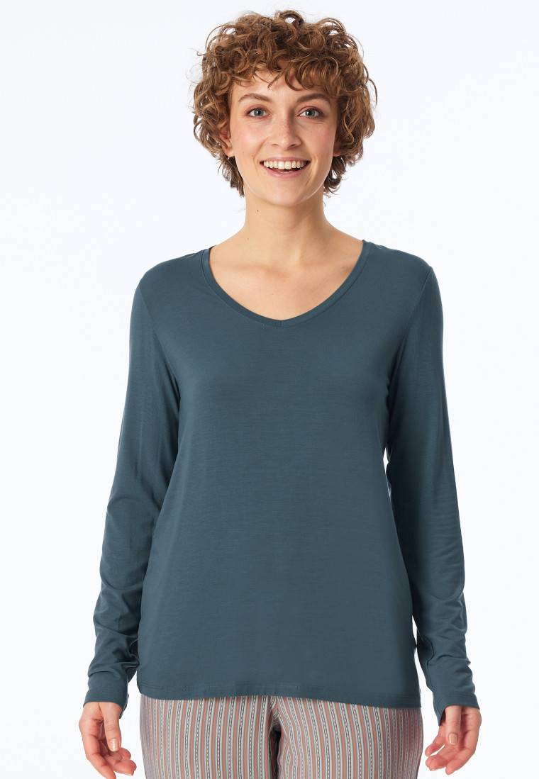 Schiesser Shirt langarm V-Ausschnitt jeansblau - Mix+Relax Nur noch ein Tag übrig